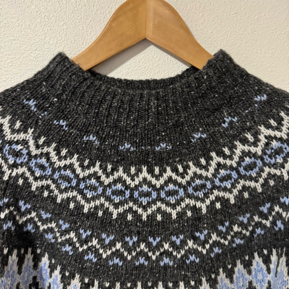 J Crew Fair Isle Wide-Mockneck Sweater Gray Merino Wool Nordic Fair Isle 2024-XS - Picture 3 of 9